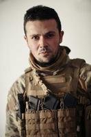 modern warfare soldier portrait in urban environment photo