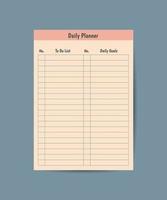 Daily planner printable template Vector. Blank white notebook page Letter size. Business organizer schedule page for a day for effective planning. Paper sheet. Vector illustration design