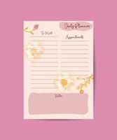 Daily planner template.Blank printable vertical notebook page with space for notes and goals. vector