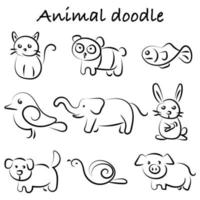 Minimal doodle animals set vector