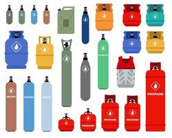 Different types and colorful gas cylinders set. Flat style. vector