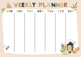 Weekly planner template. Vector illustration with autumn elements. Cute and trendy.