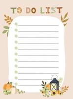 To do list template. Vector illustration with autumn elements for planner. Cute and trendy.