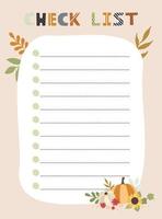 Check list template. Vector illustration with autumn elements for planner. Cute and trendy.