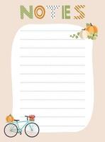 Notes list template. Vector illustration with autumn elements for planner. Cute and trendy.