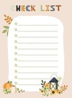 Check list template. Vector illustration with autumn elements for planner. Cute and trendy.