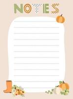 Notes list template. Vector illustration with autumn elements for planner. Cute and trendy.