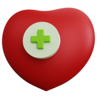 3d rendering red heart with plus sign isolated png