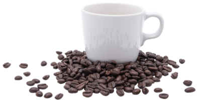 taza de café y granos de café aislados png