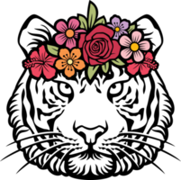 tijger hoofd met bloemen illustratie png