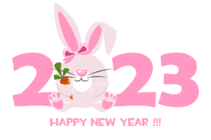 Happy New Year 2023, Cartoon Rabbit Zodiac. Greeting card template. png