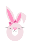 Funny bunny number 0 for kids. Zero digit in the form of a rabbit png