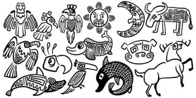 conjunto de dibujos tribales de animales indios. vector