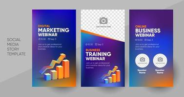 Business webinar social media story template. Background and illustration for social media banner post design in vector. Editable layout with a place for pictures. vector