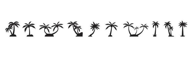 Ilustración de vector de plantilla de diseño de conjunto de iconos de silueta de palmera