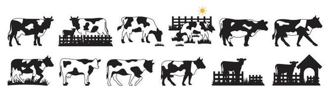 ilustración de vector de plantilla de diseño de conjunto de iconos de arte de línea de vaca