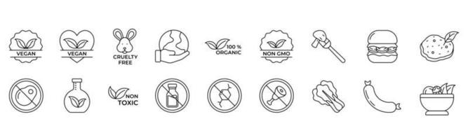 Vegan line art icon set design template vector illustration