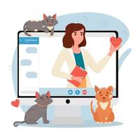 Veterinary doctor appointment. Online veterinarian consultation. Pet care, animal medical diagnosis, desktop application. Flat vector illustration