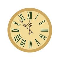 Clock in light brown tones, flat vector, isolate on white, vintage clock with beautiful arrows vector