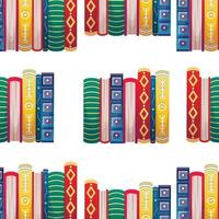 Seamless pattern with stacks of beautiful multicolored vintage books with spine patterns vector