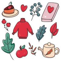 Set of cute and cozy items for autumn and winter compositions vector