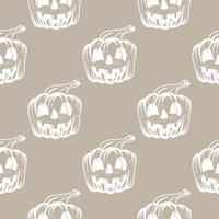 White pumpkin heads with halloween faces seamless pattern vector