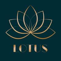 Gold Lotus, Water Lily  on Dark green background. Vector illustration.