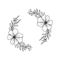 arrangement de composition de feuilles sèches pour la conception d'invitations de mariage, plantes et fleurs pour un cadre de lettrage élégant, illustration lineart dessinée à la main pour un design romantique et classique png