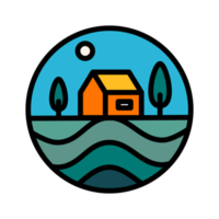 Settlements for nature monoline badge illustrations. emblems design in a classic and minimalist style. a nature on frame for a creative design png