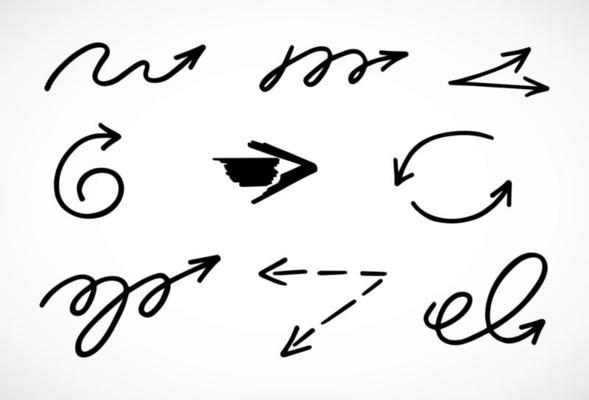 Vector set of hand drawn arrows, elements for presentation