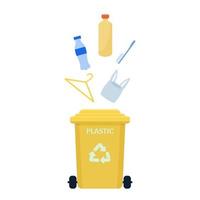 Waste sorting management concept, trash can with glass Garbage isolated on white background. Ecology and save environment. . Vector illustration