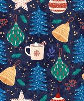 Vector seamless pattern with colorful illustrations of Christmas items. Use it for textile print, pattern fills, web page, wrapping paper, design of presentation and other graphic design