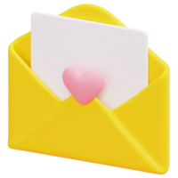 illustration de l'icône de rendu 3d lettre d'amour png