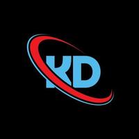 KD logo. KD design. Blue and red KD letter. KD letter logo design. Initial letter KD linked circle uppercase monogram logo. vector