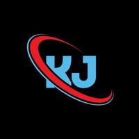 KJ logo. KJ design. Blue and red KJ letter. KJ letter logo design. Initial letter KJ linked circle uppercase monogram logo. vector