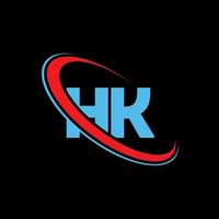 HK logo. HK design. Blue and red HK letter. HK letter logo design. Initial letter HK linked circle uppercase monogram logo. vector