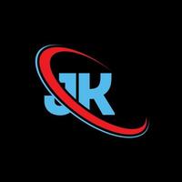 logotipo jk. diseño jk. letra jk azul y roja. diseño del logotipo de la letra jk. letra inicial jk círculo vinculado logotipo de monograma en mayúsculas. vector