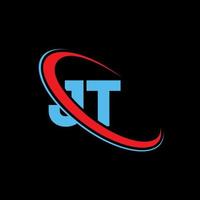 JT logo. JT design. Blue and red JT letter. JT letter logo design. Initial letter JT linked circle uppercase monogram logo. vector