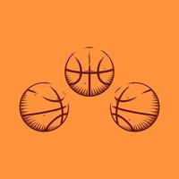 Basketball ball illustration with hatching vintage vector style set