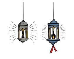 Ramdhan lamp lantern light up with fire vector sketch style illustration set collection