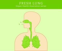 ilustración de sistema de respiración humana de pulmón fresco de naturaleza verde en silueta humana vector