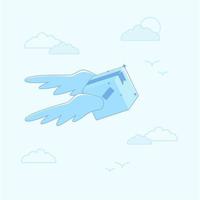 paquete volador con ala en color de contorno azul vector