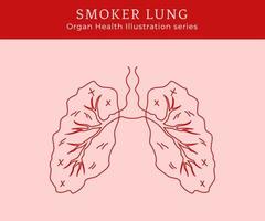 Sick Smoker lung illustration outline line art monoline style vector