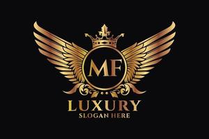 Luxury royal wing Letter MF crest Gold color Logo vector, Victory logo, crest logo, wing logo, vector logo template.