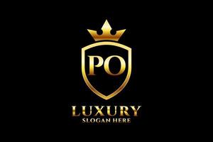 initial PO elegant luxury monogram logo or badge template with scrolls and royal crown - perfect for luxurious branding projects vector