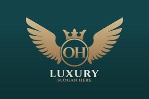 Luxury royal wing Letter OH crest Gold color Logo vector, Victory logo, crest logo, wing logo, vector logo template.