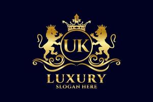 Initial UK Letter Lion Royal Luxury Logo template in vector art for luxurious branding projects and other vector illustration.