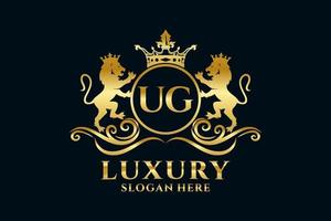 Initial UG Letter Lion Royal Luxury Logo template in vector art for luxurious branding projects and other vector illustration.