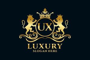 Initial UX Letter Lion Royal Luxury Logo template in vector art for luxurious branding projects and other vector illustration.