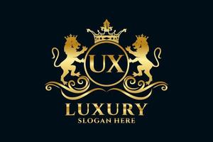 Initial UX Letter Lion Royal Luxury Logo template in vector art for luxurious branding projects and other vector illustration.